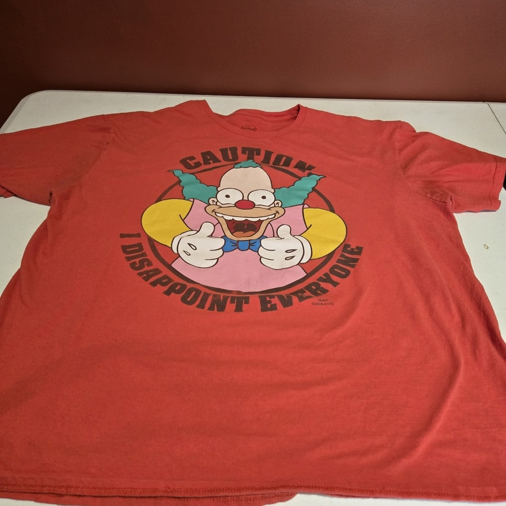 The Simpsons Krusty The Clown Caution I Disappoint Everyone T-Shirt 2X XXL 2XL